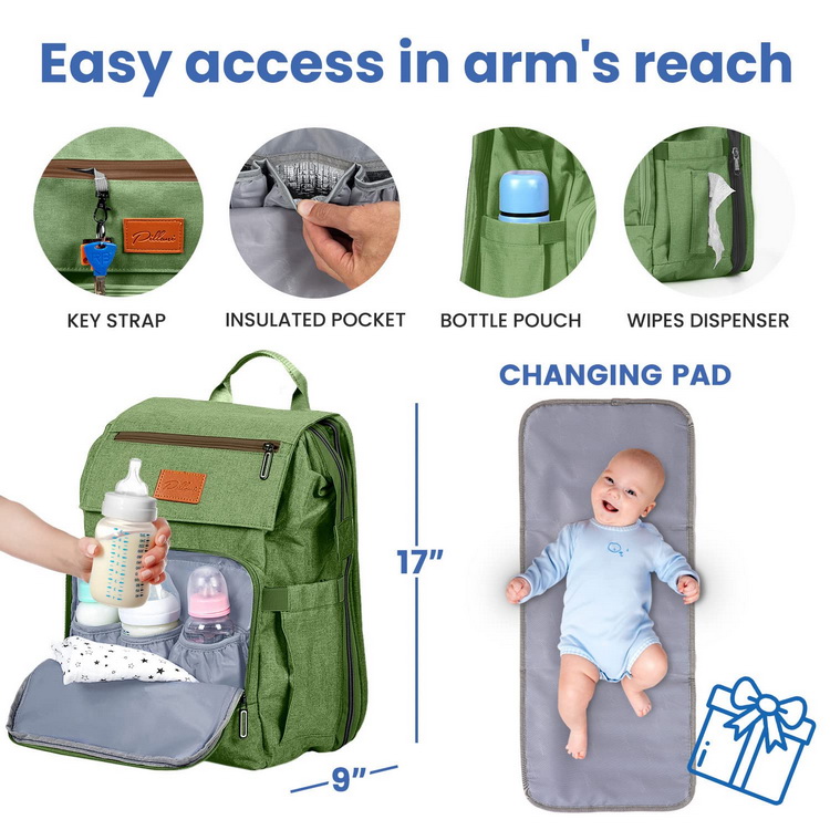 PILLANI Baby Diaper Bag Backpack Changing Pad